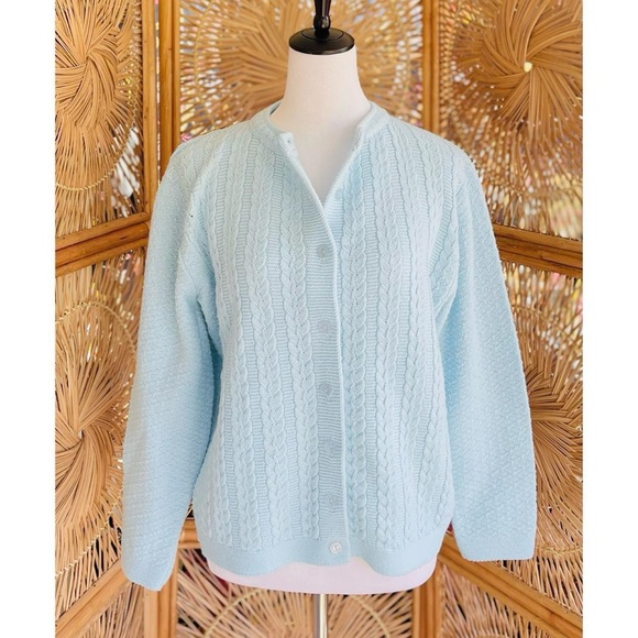 Vintage Cuddle Knit Pastel Blue Button Front Granny Cardigan - Picture 4 of 6